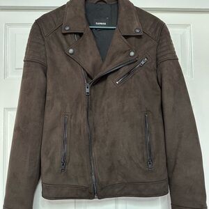 Express Men's Dark Brown Suede Bomber Moto Jacket